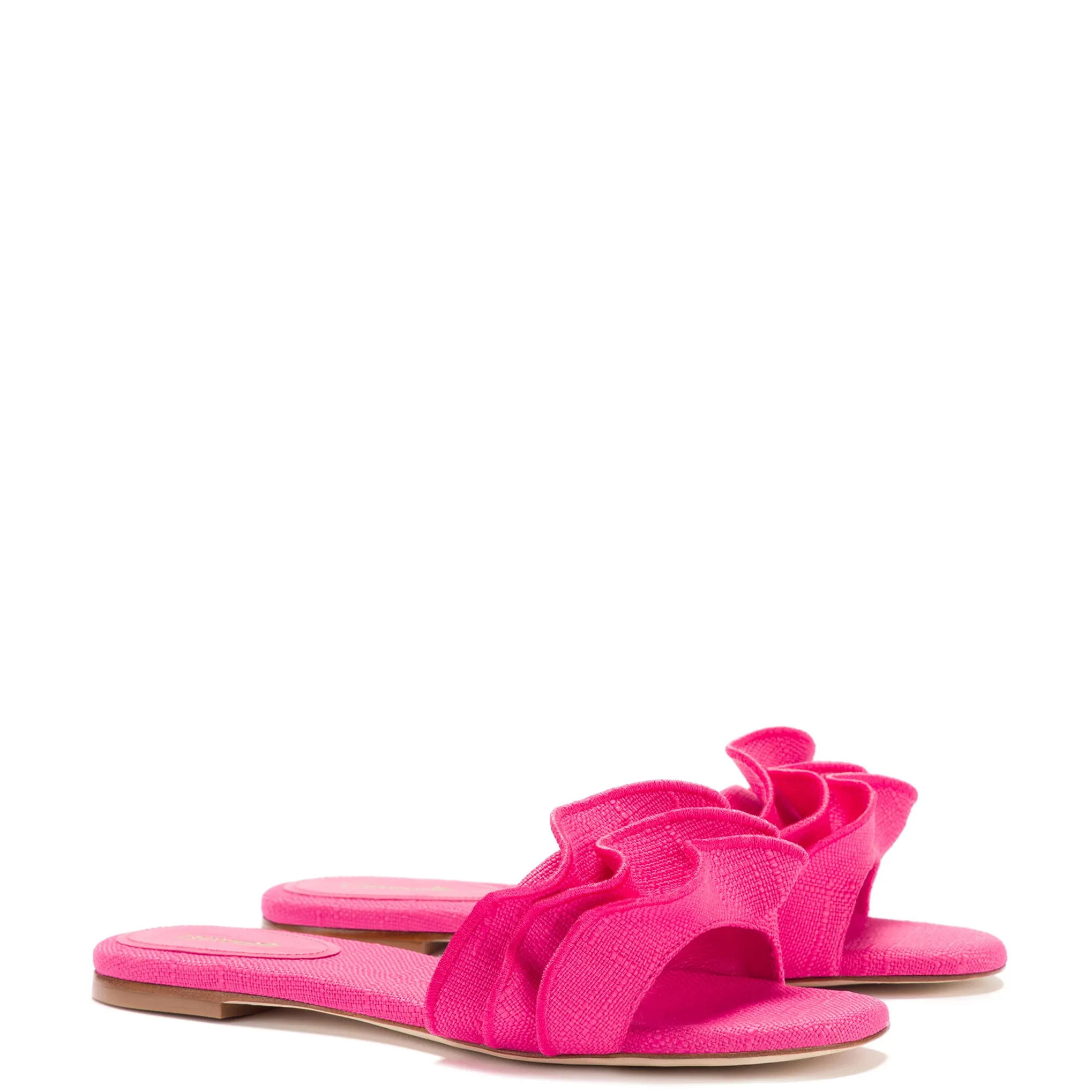 Pink Raffia Ivy Ruffle Flat Mule