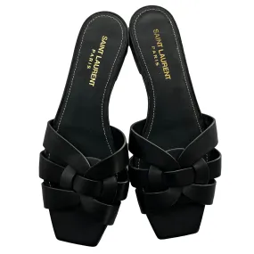 Elegant Saint Laurent 595 Black Leather Tribute Sandals in Size 37