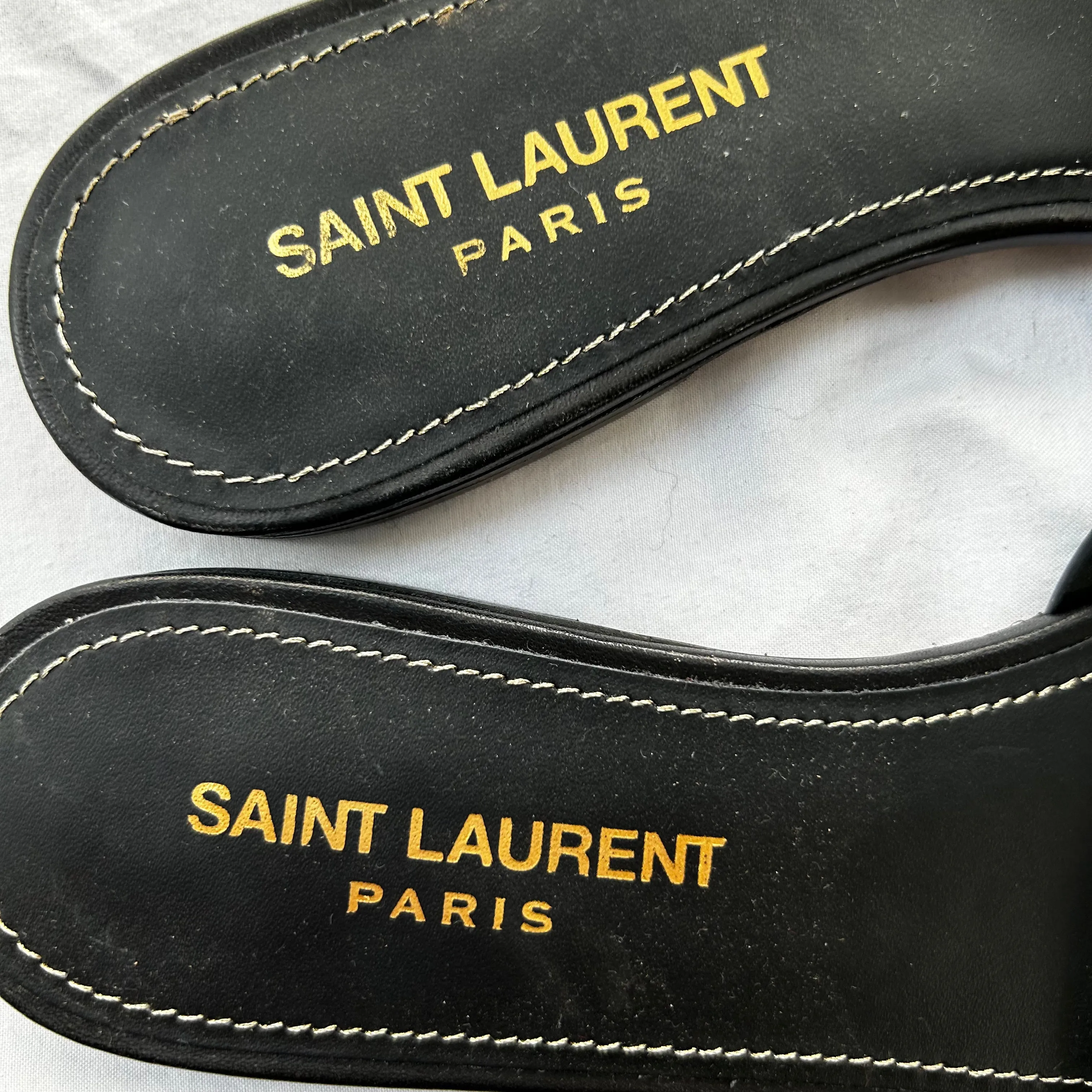 Elegant Saint Laurent 595 Black Leather Tribute Sandals in Size 37