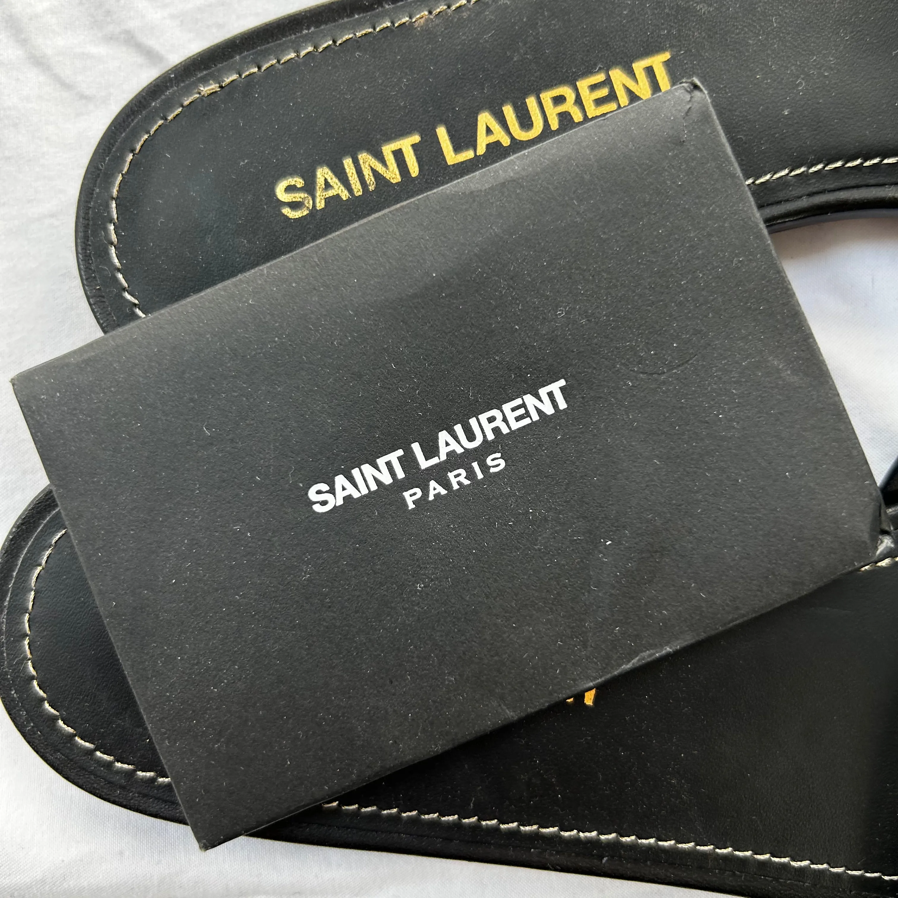 Elegant Saint Laurent 595 Black Leather Tribute Sandals in Size 37