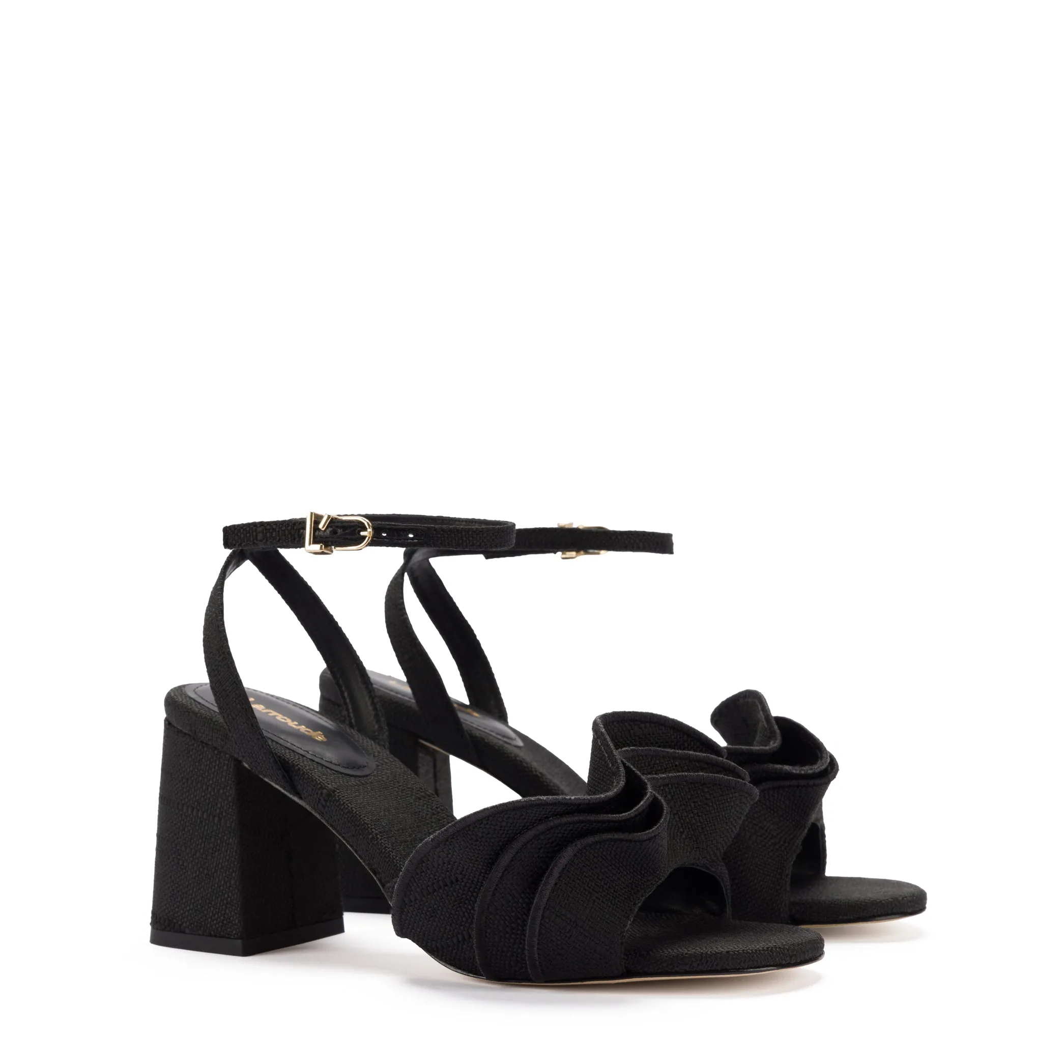 Selena Ruffle Sandal Black Raffia