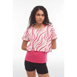 Fuchsia Zebra Print Cropped Tank Top and T-shirt Set for Women