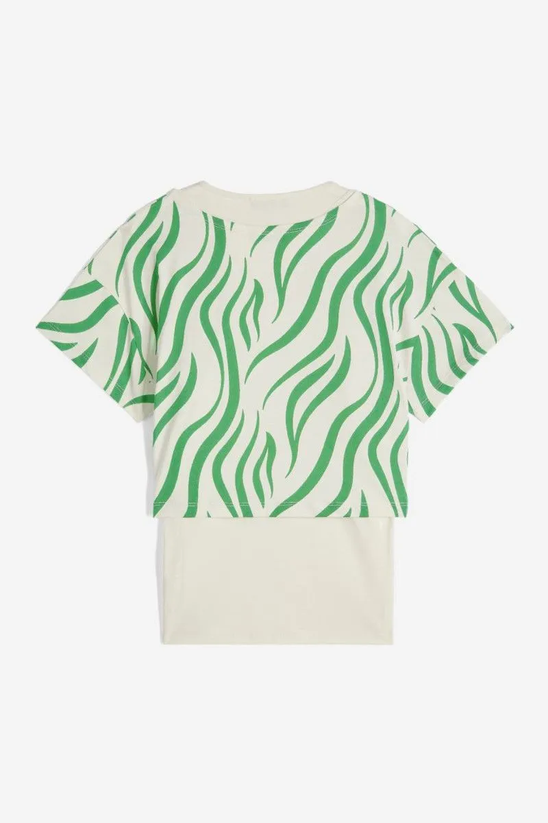 Green Women's Zebra Print Cropped Tank Top + T-Shirt Set