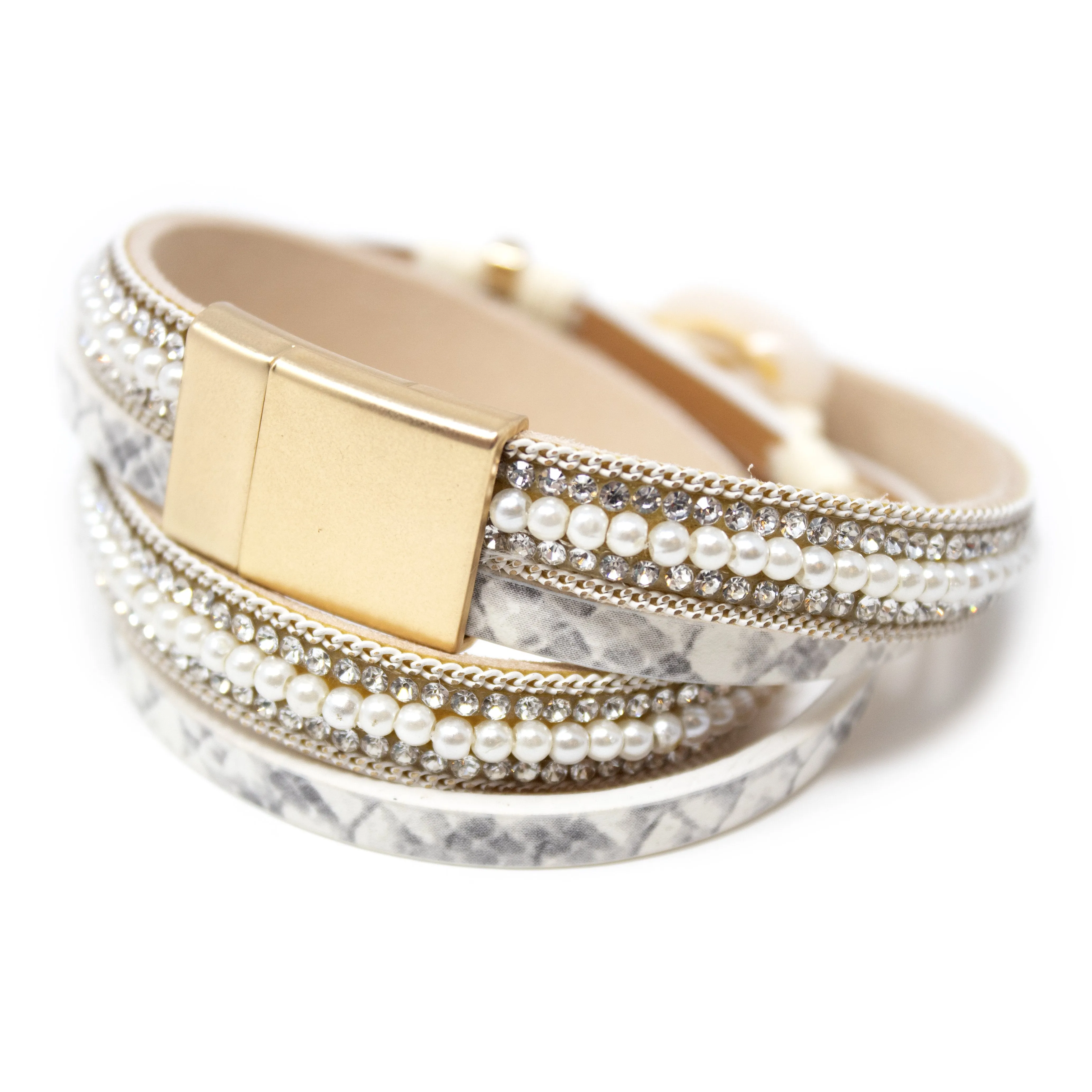 Chic CZ Leather Wrap Bracelet