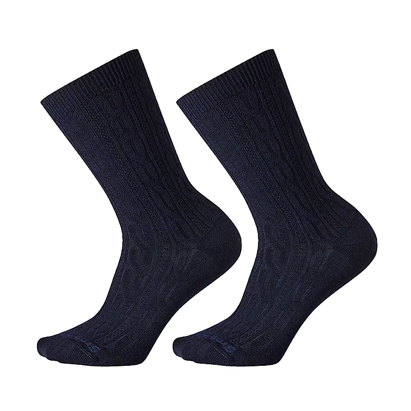 Deep Navy Heather Smartwool Womens Cable Crew Socks