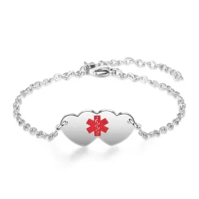 Stainless Steel Hearts Medical Alert ID Bracelet