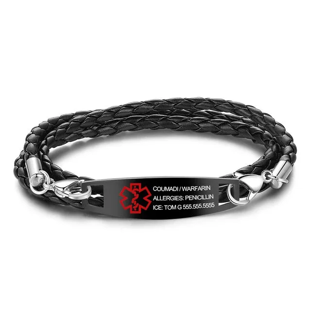 Stainless Steel Medical Alert ID Rope Bracelet