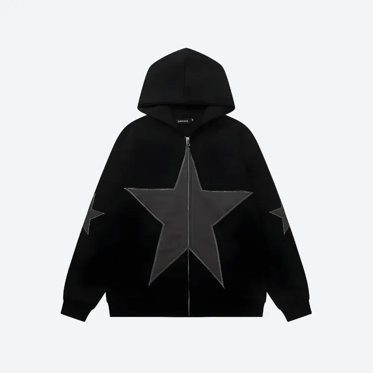 Zip-Up Hoodie with Y2K Star Patch