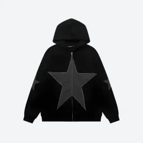 Zip-Up Hoodie with Y2K Star Patch