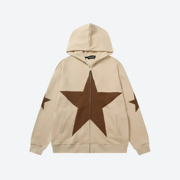 Zip-Up Hoodie with Y2K Star Patch