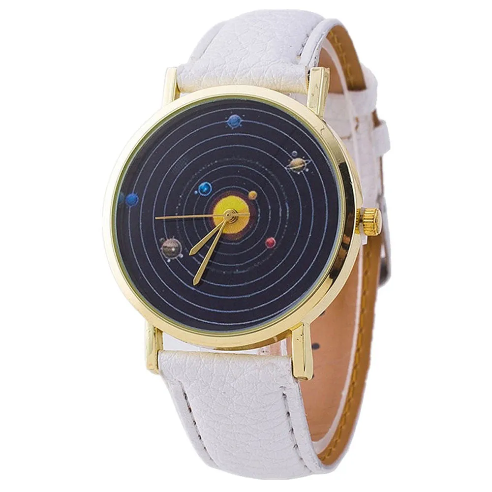 Milky Way Stars Print Watch Men Women Faux Leather Casual Watches Quartz Clock