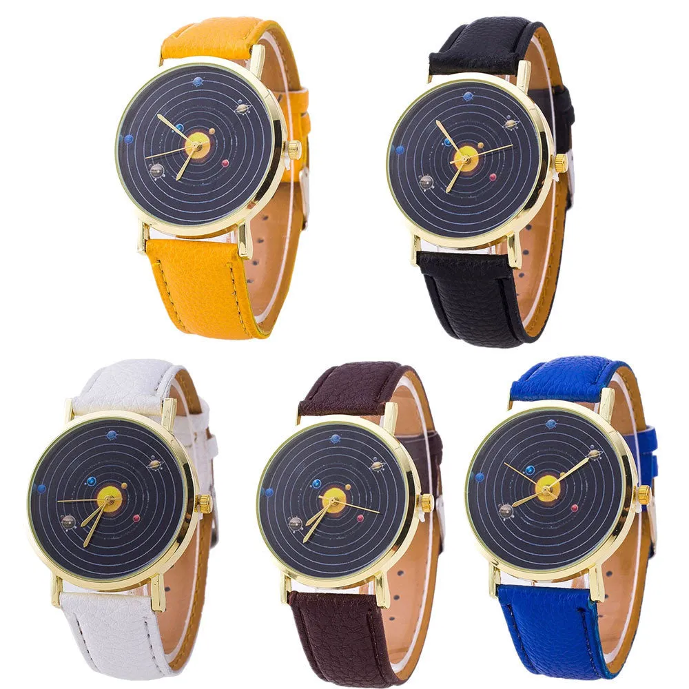 Milky Way Stars Print Watch Men Women Faux Leather Casual Watches Quartz Clock