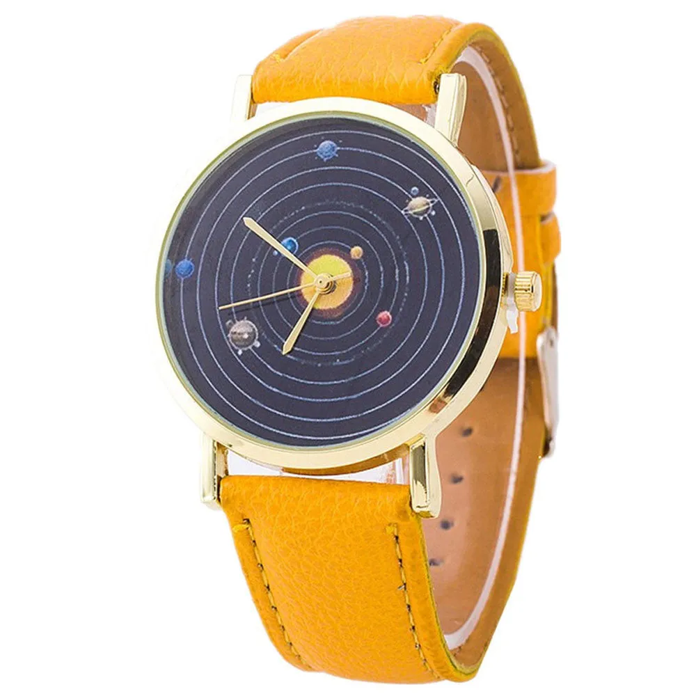 Milky Way Stars Print Watch Men Women Faux Leather Casual Watches Quartz Clock