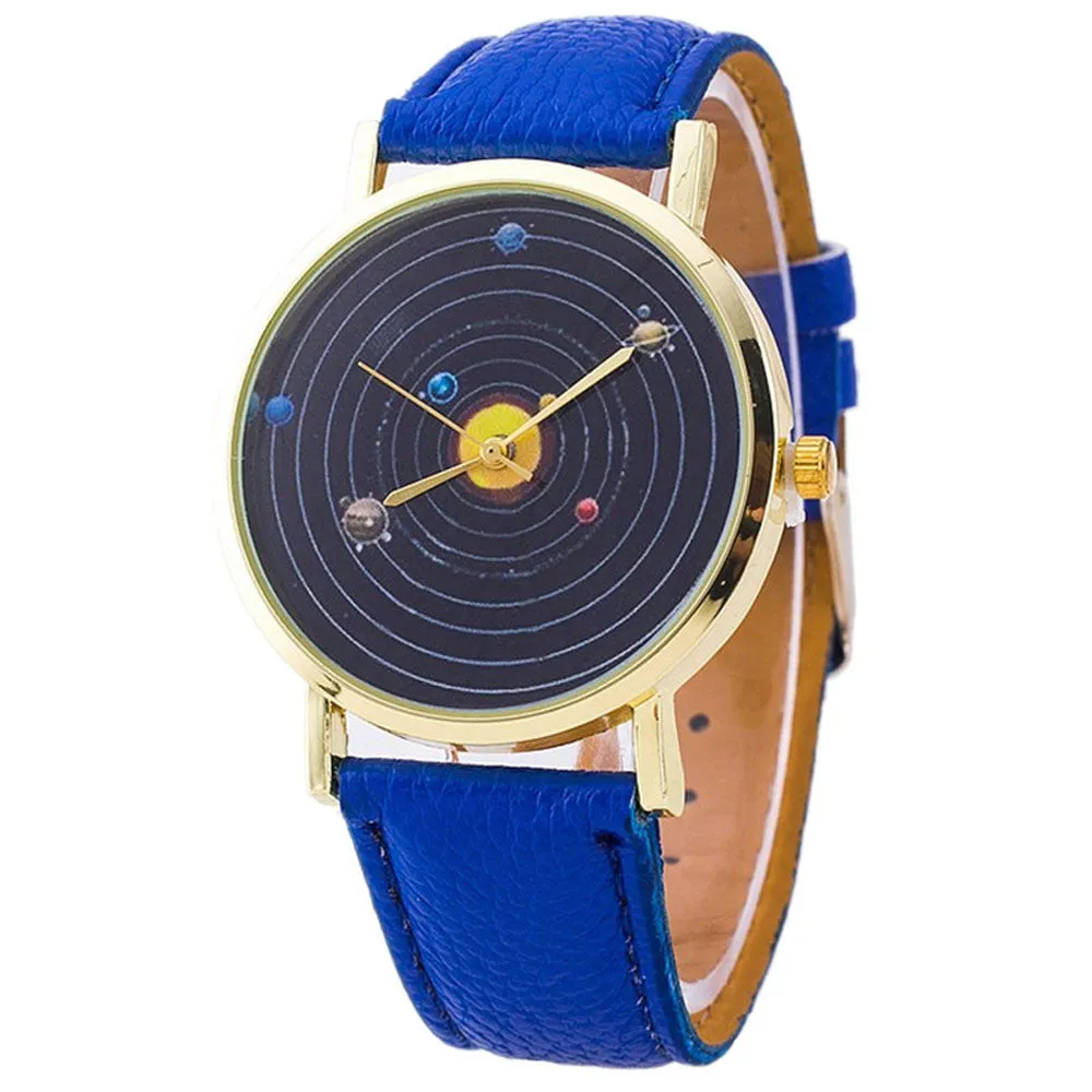 Milky Way Stars Print Watch Men Women Faux Leather Casual Watches Quartz Clock