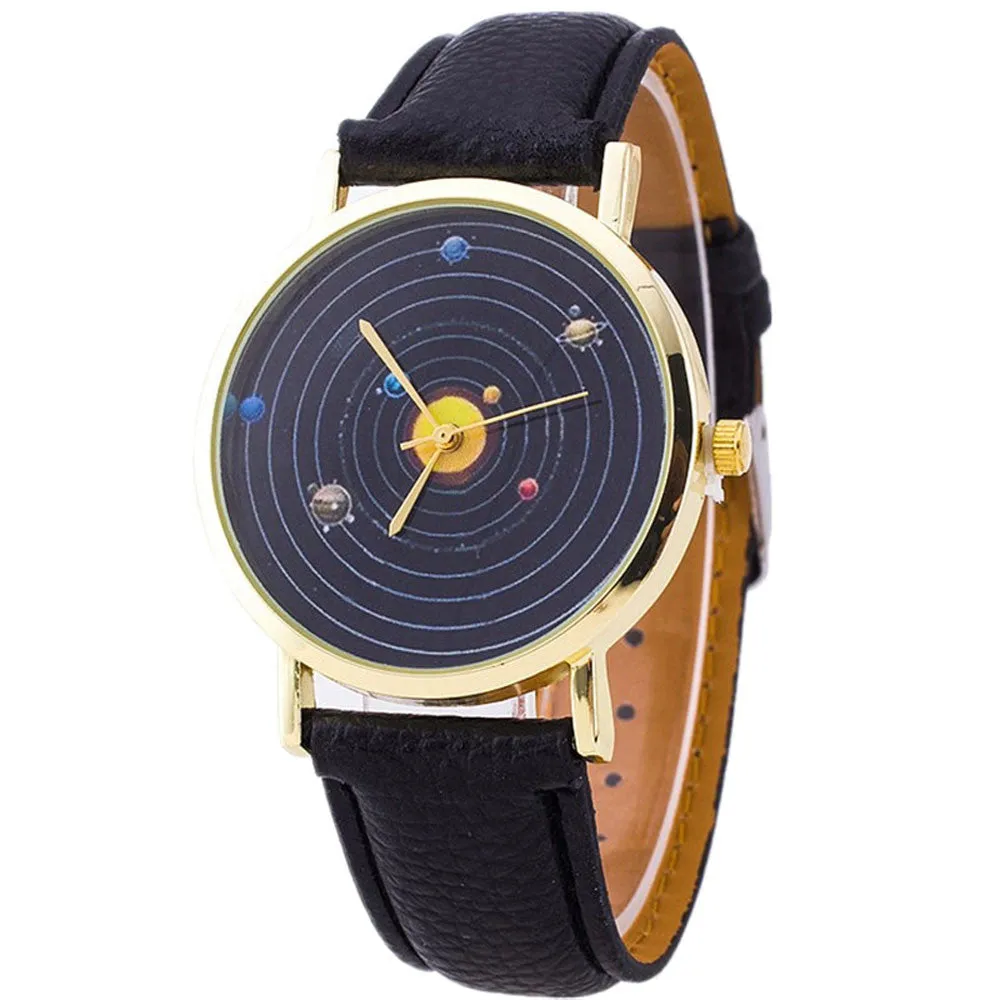 Milky Way Stars Print Watch Men Women Faux Leather Casual Watches Quartz Clock