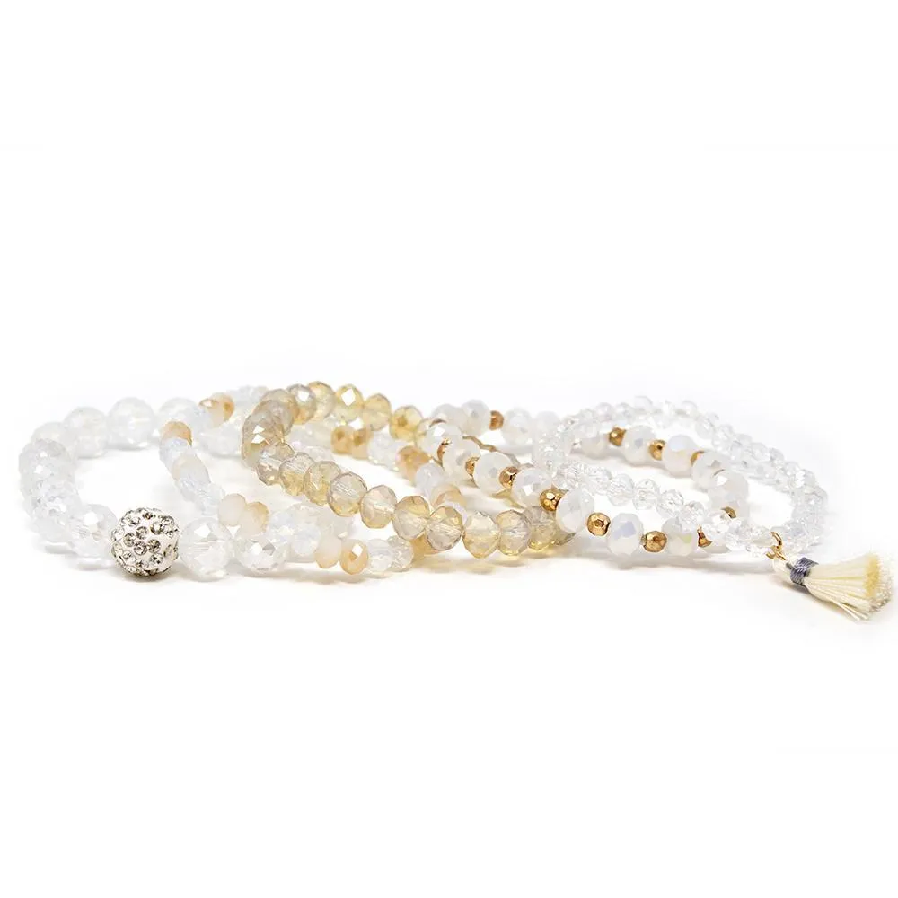 Cream Glass Bead Bracelets with Tassel