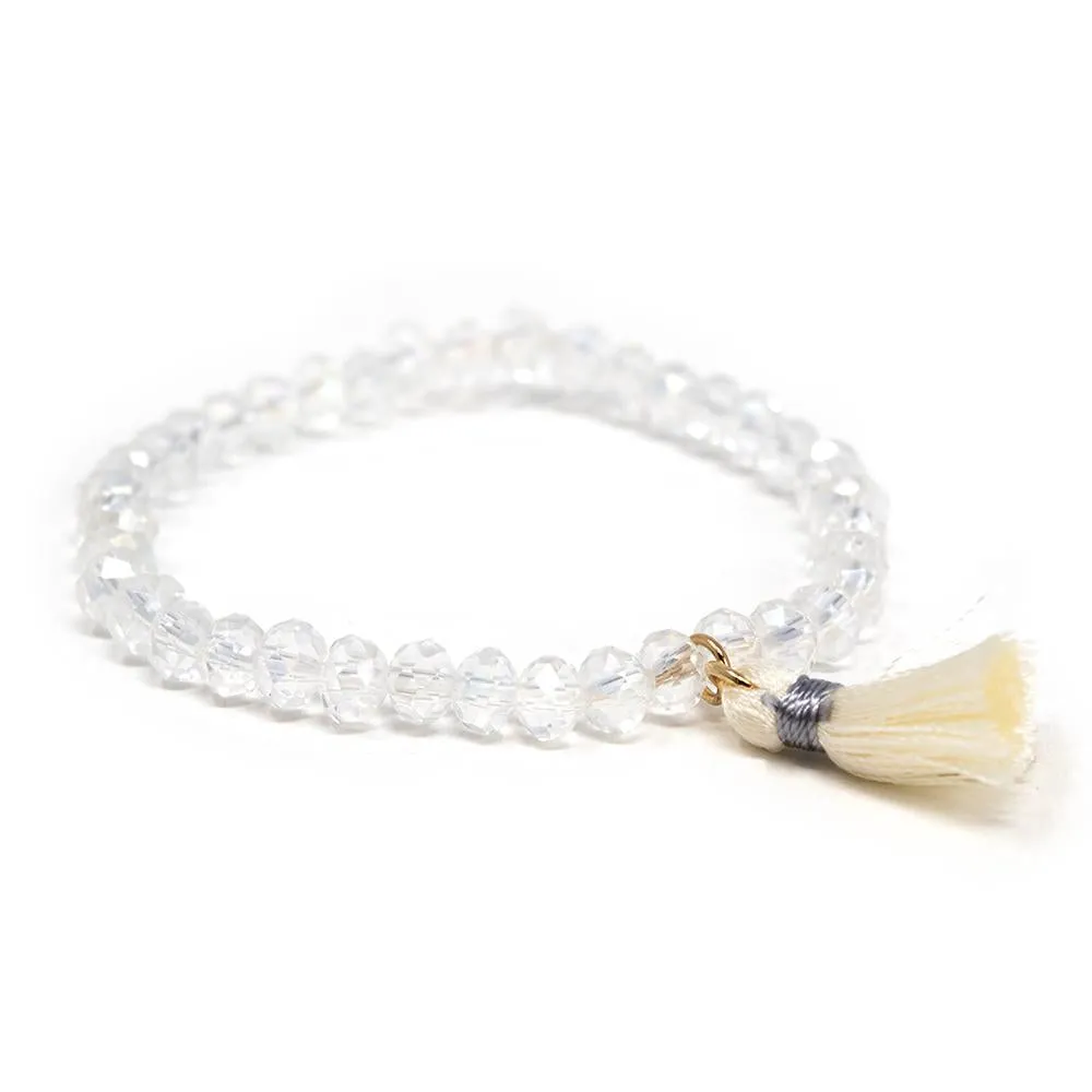 Cream Glass Bead Bracelets with Tassel