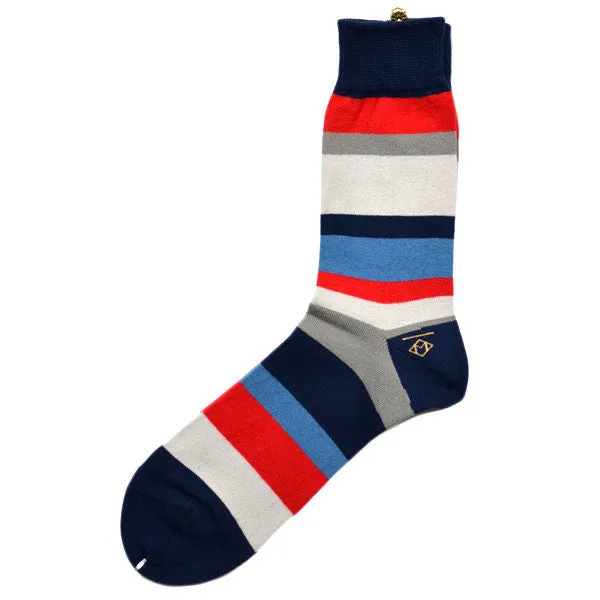 Striped Cotton Socks in Navy / Grey / Red