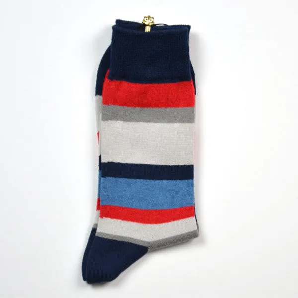 Striped Cotton Socks in Navy / Grey / Red