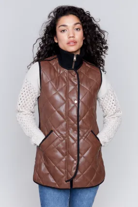 Faux Leather Quilted Long Vest