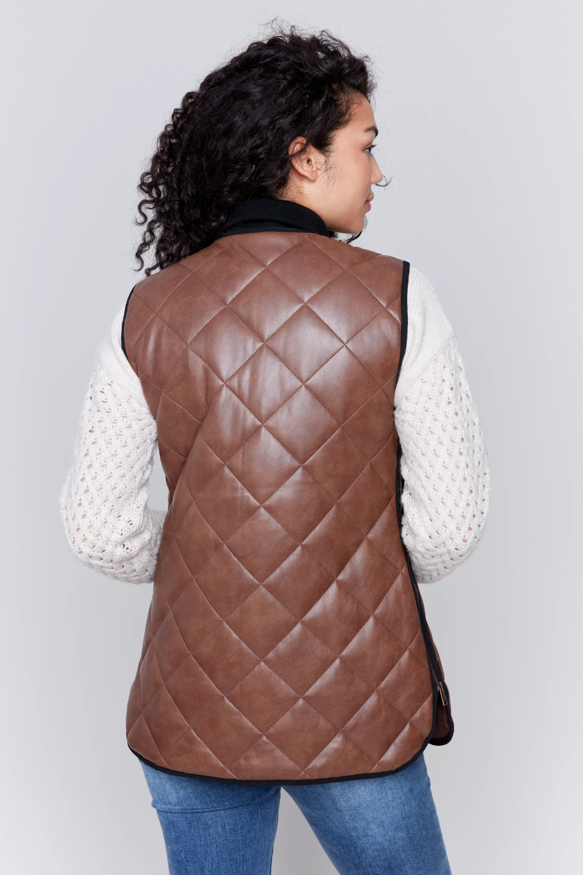 Faux Leather Quilted Long Vest