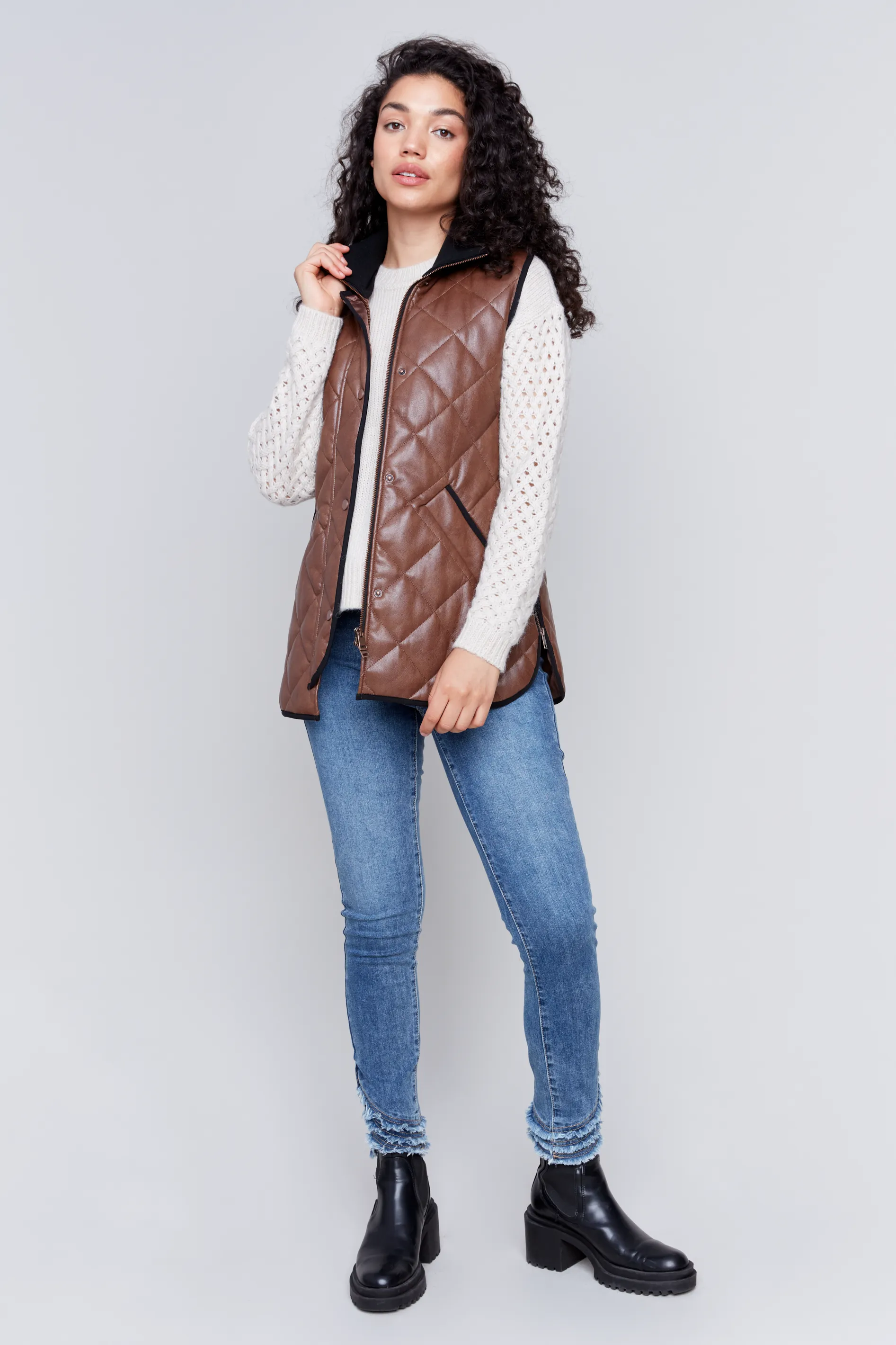 Faux Leather Quilted Long Vest