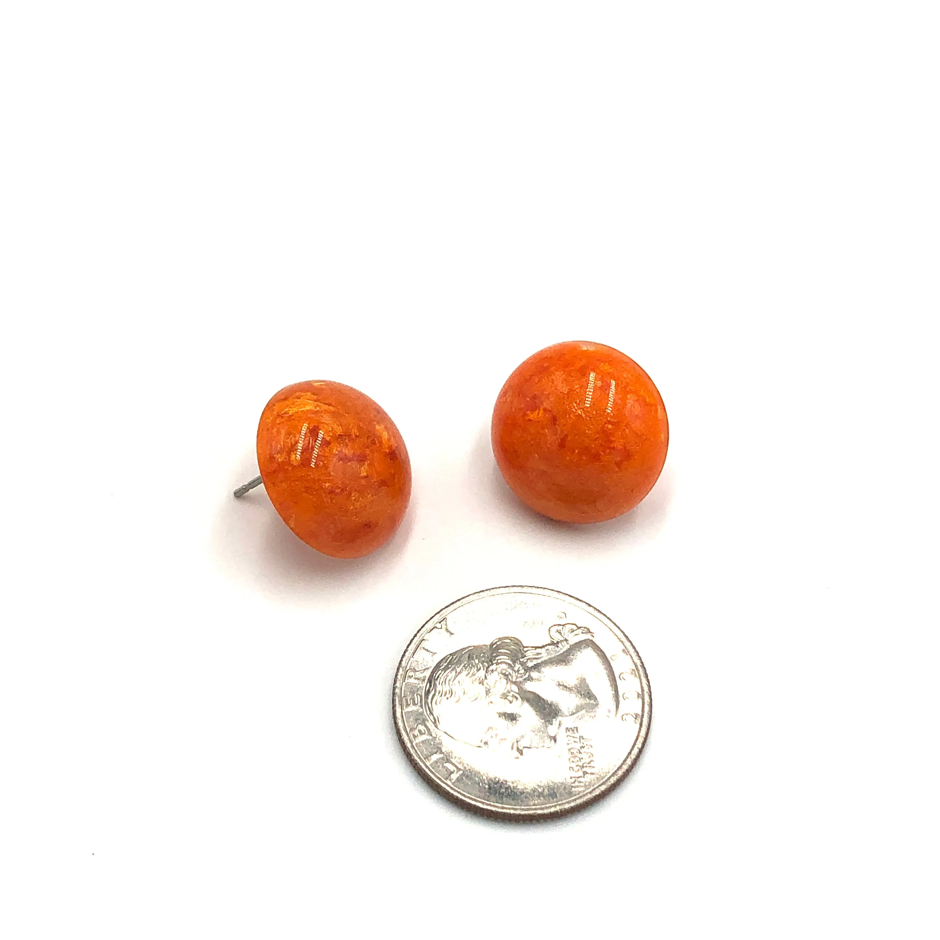 Sun Orange Capiz Lucite Stud Earrings *