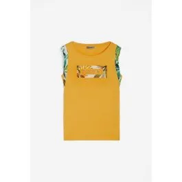 Yellow Women's Viscose T-Shirt with Tropical Graphic