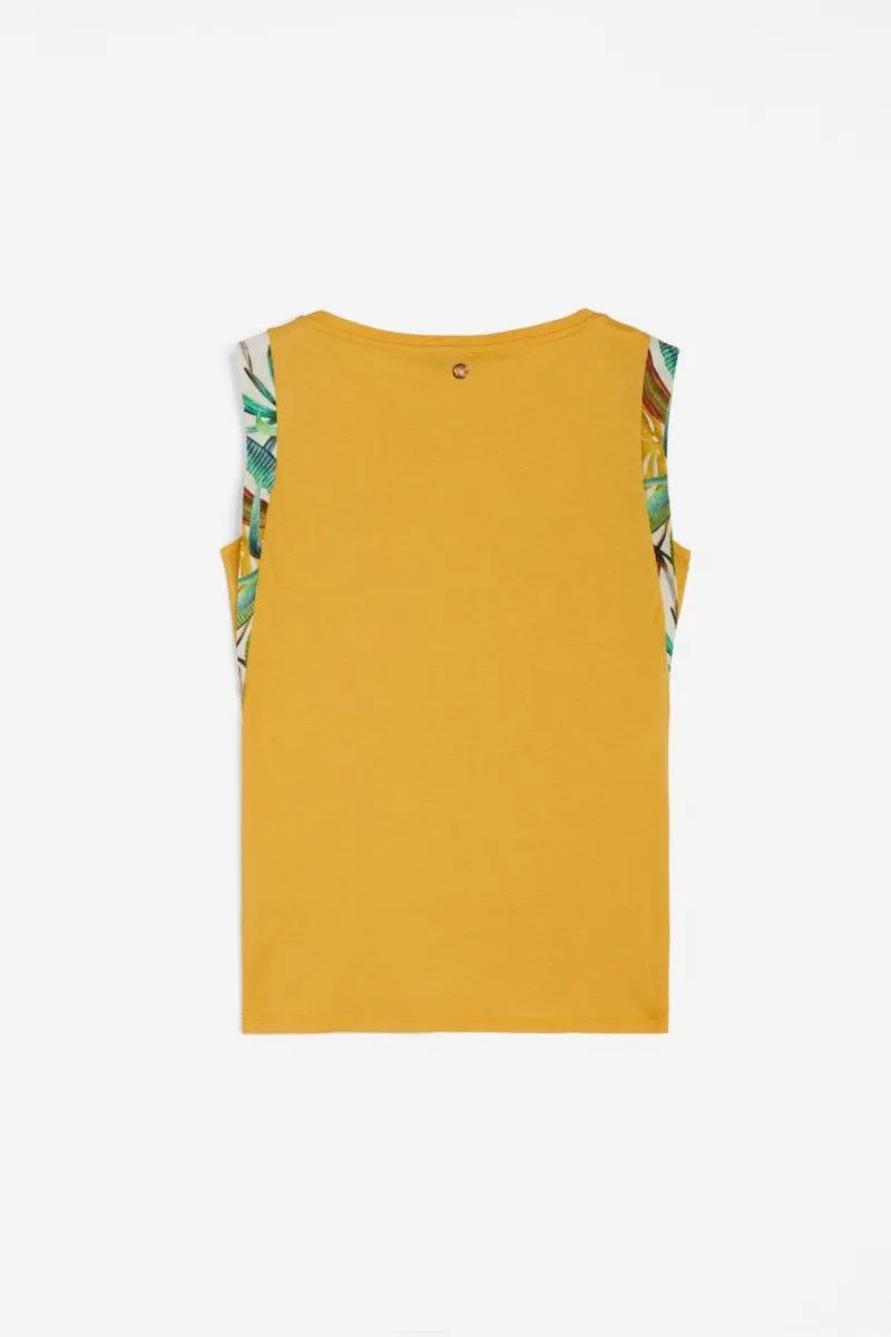 Yellow Women's Viscose T-Shirt with Tropical Graphic