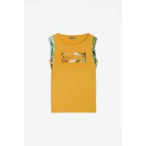 Yellow Women's Viscose T-Shirt with Tropical Graphic