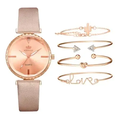 Set of 5 High-End Fashion Watches for Women with Quartz Movement and Leather Band