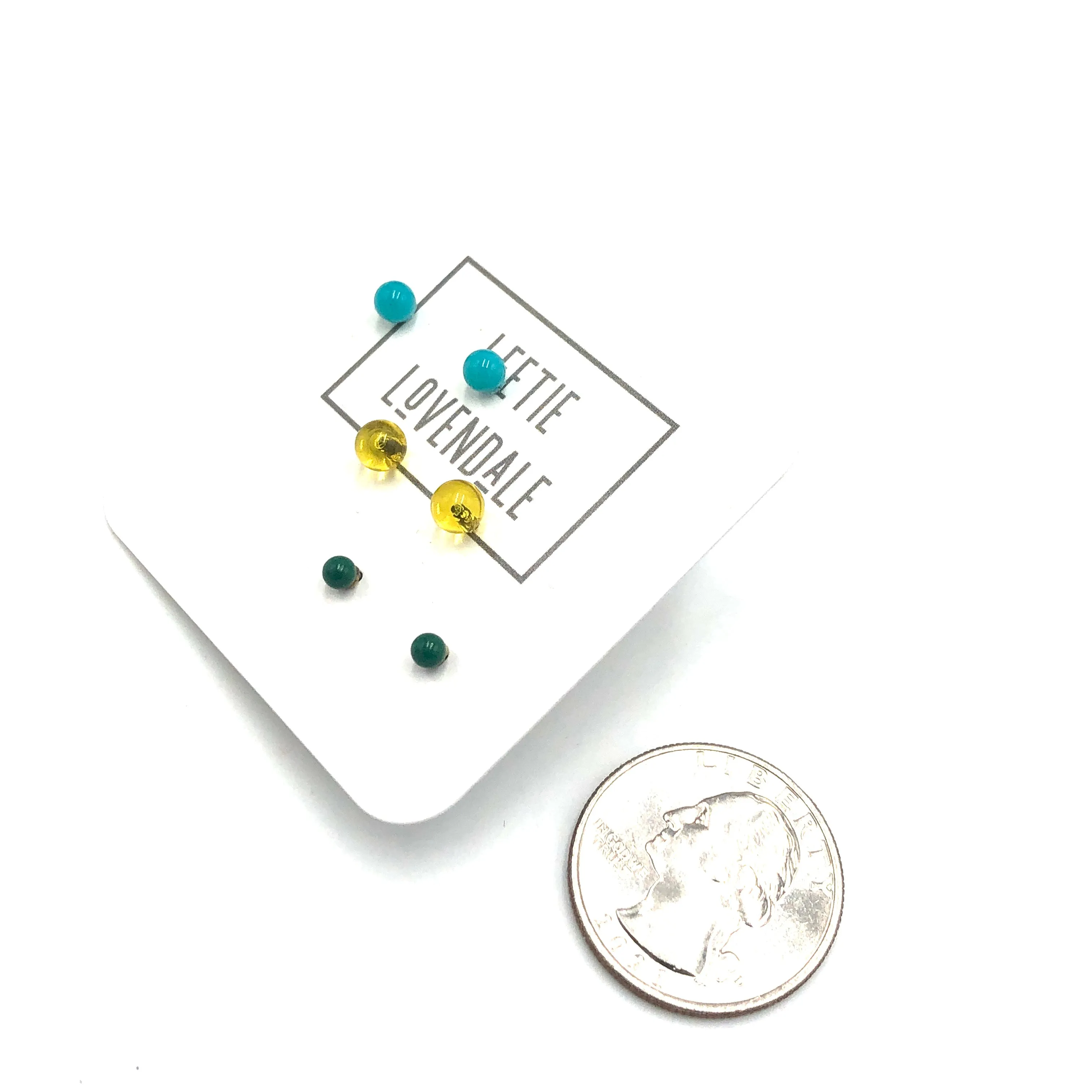 Turquoise and Kelly Green Tiny Stud Earrings Set