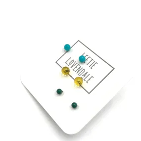 Turquoise and Kelly Green Tiny Stud Earrings Set