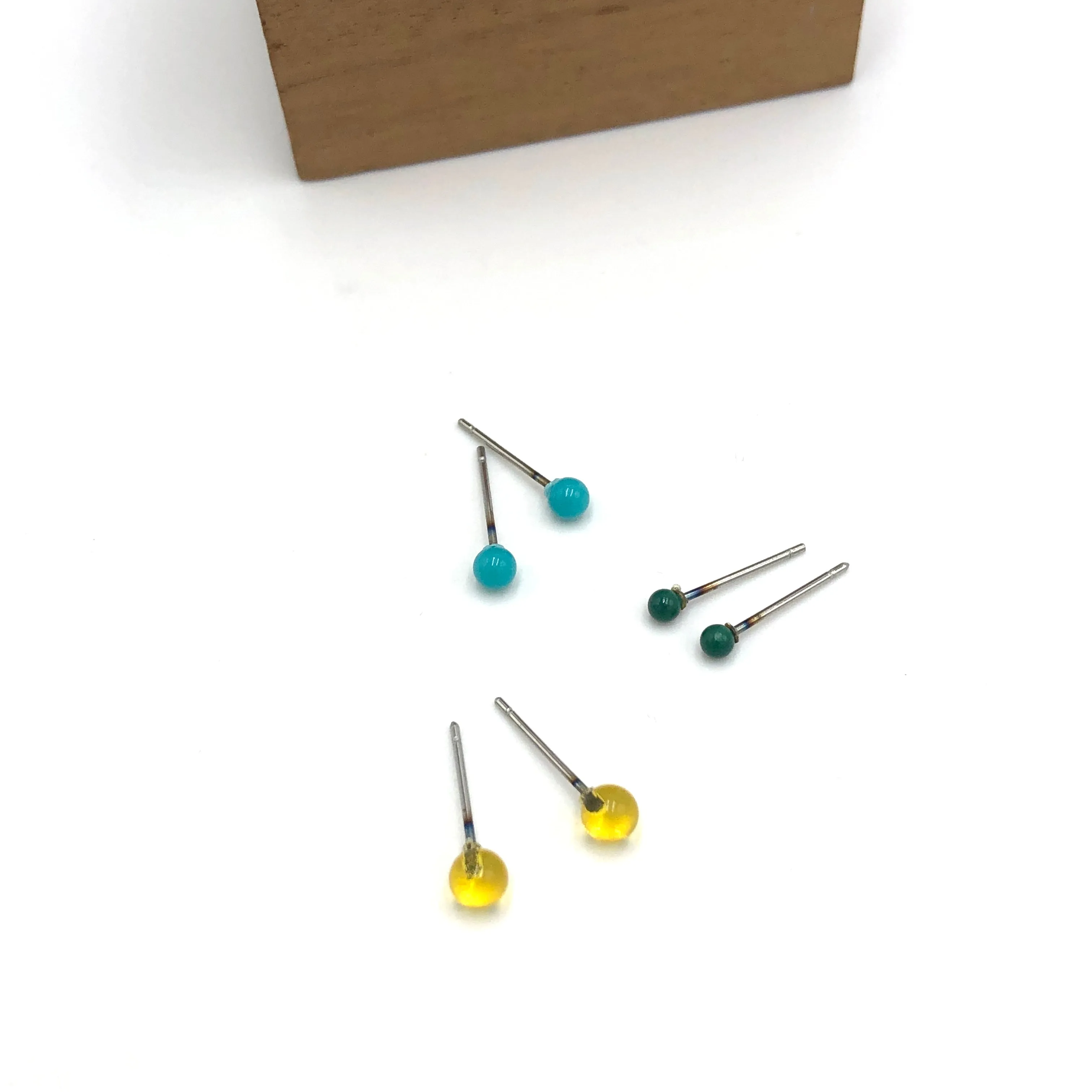 Turquoise and Kelly Green Tiny Stud Earrings Set