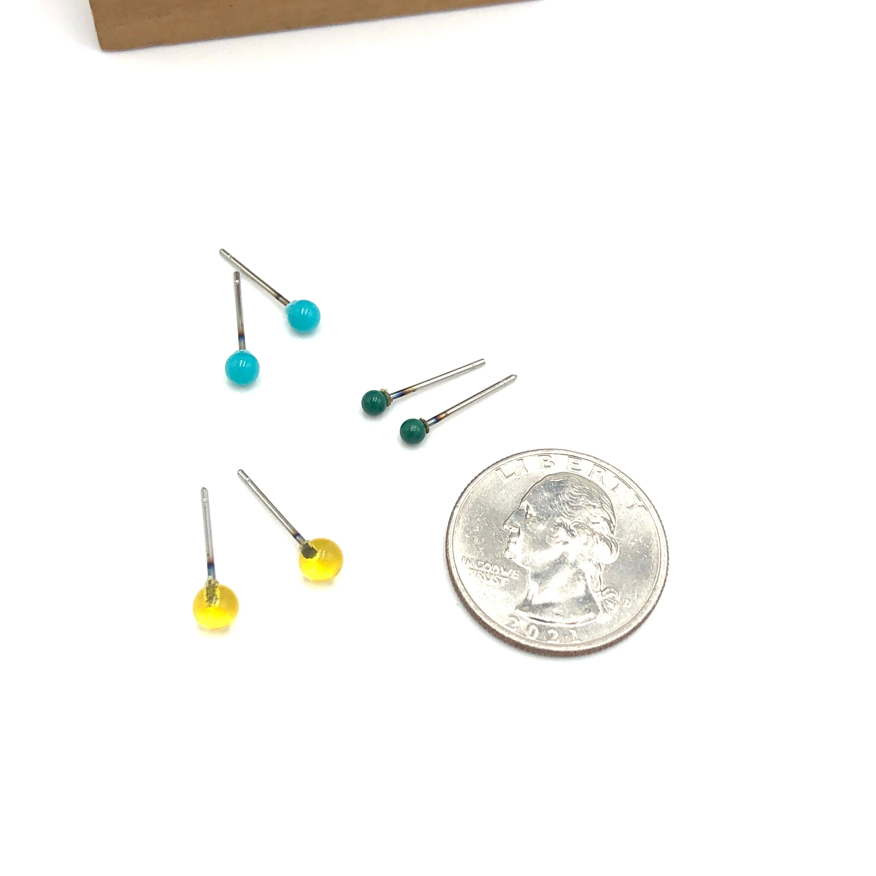 Turquoise and Kelly Green Tiny Stud Earrings Set