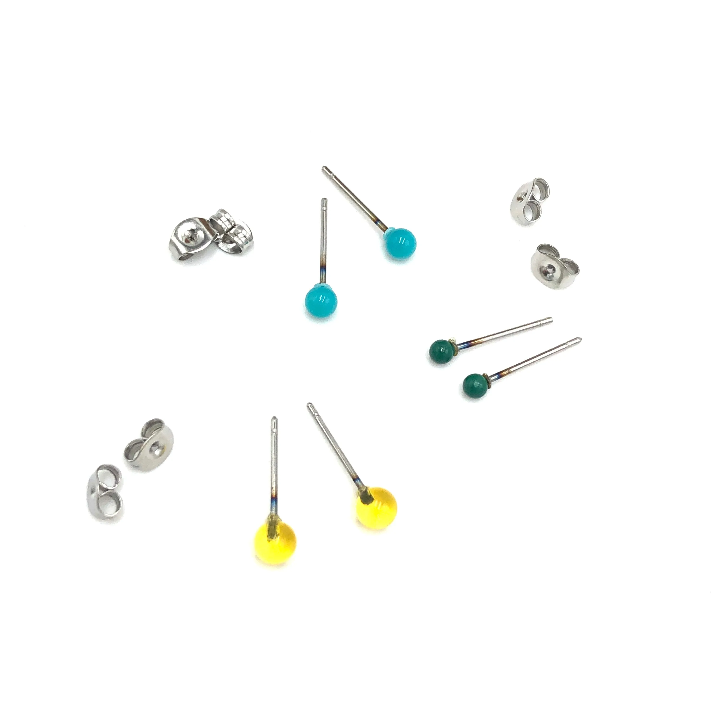 Turquoise and Kelly Green Tiny Stud Earrings Set