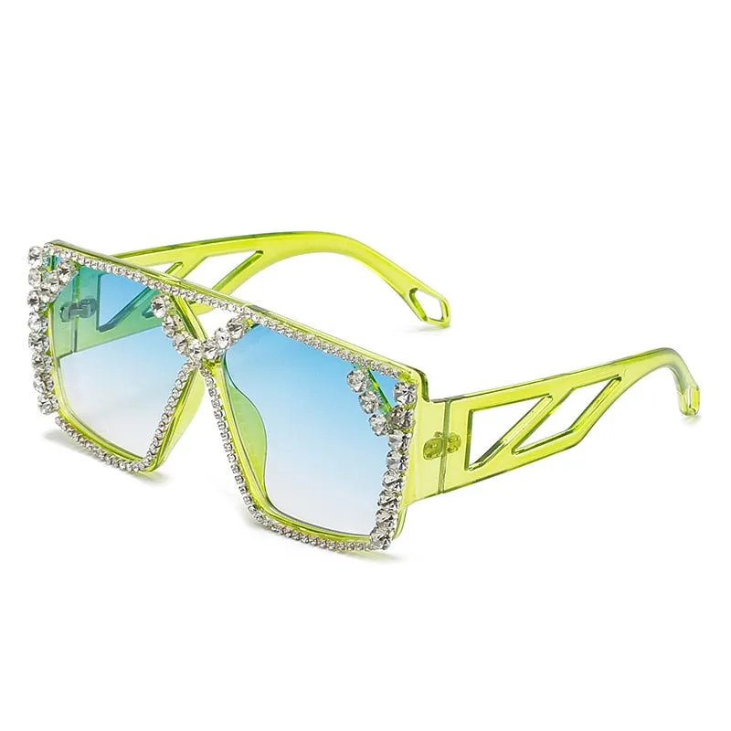 Diamond Square Oversized Sunglasses with UV400 Protection