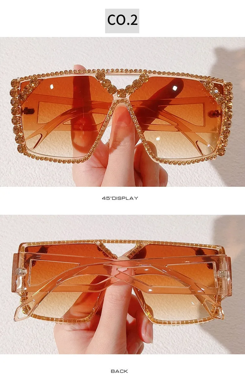 Diamond Square Oversized Sunglasses with UV400 Protection