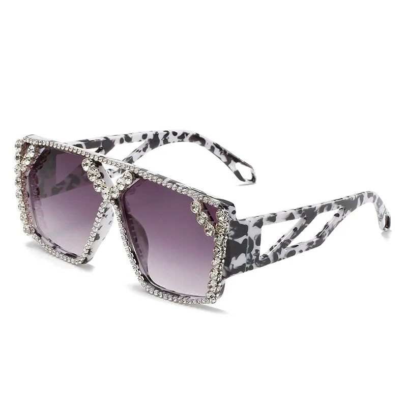 Diamond Square Oversized Sunglasses with UV400 Protection