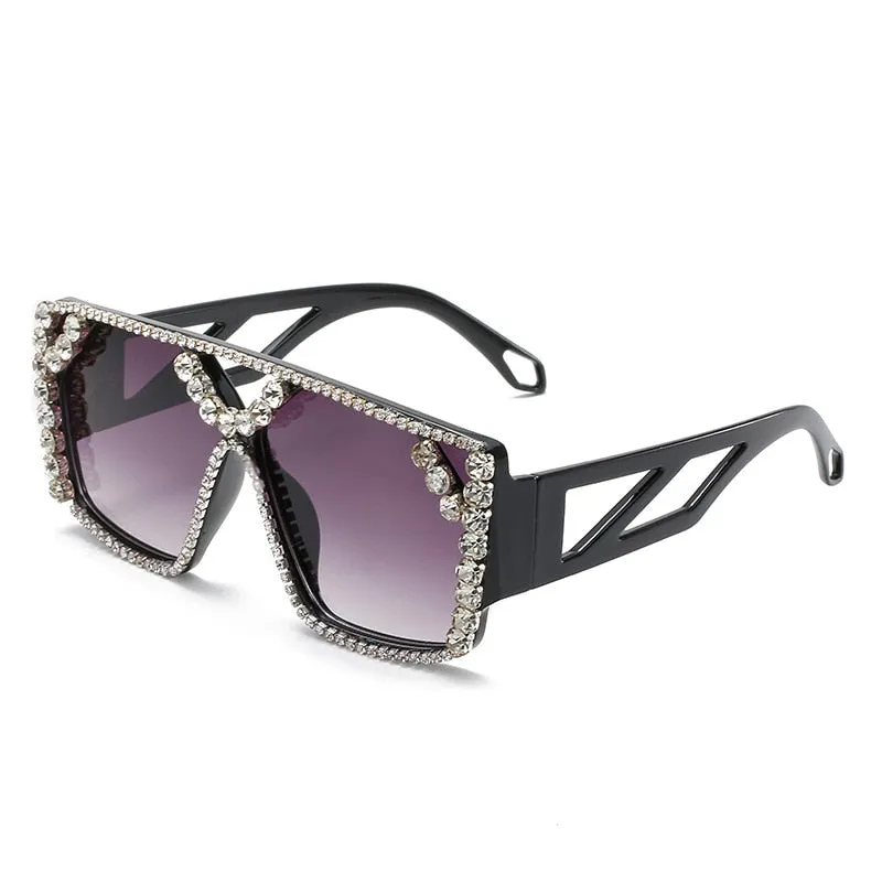 Diamond Square Oversized Sunglasses with UV400 Protection