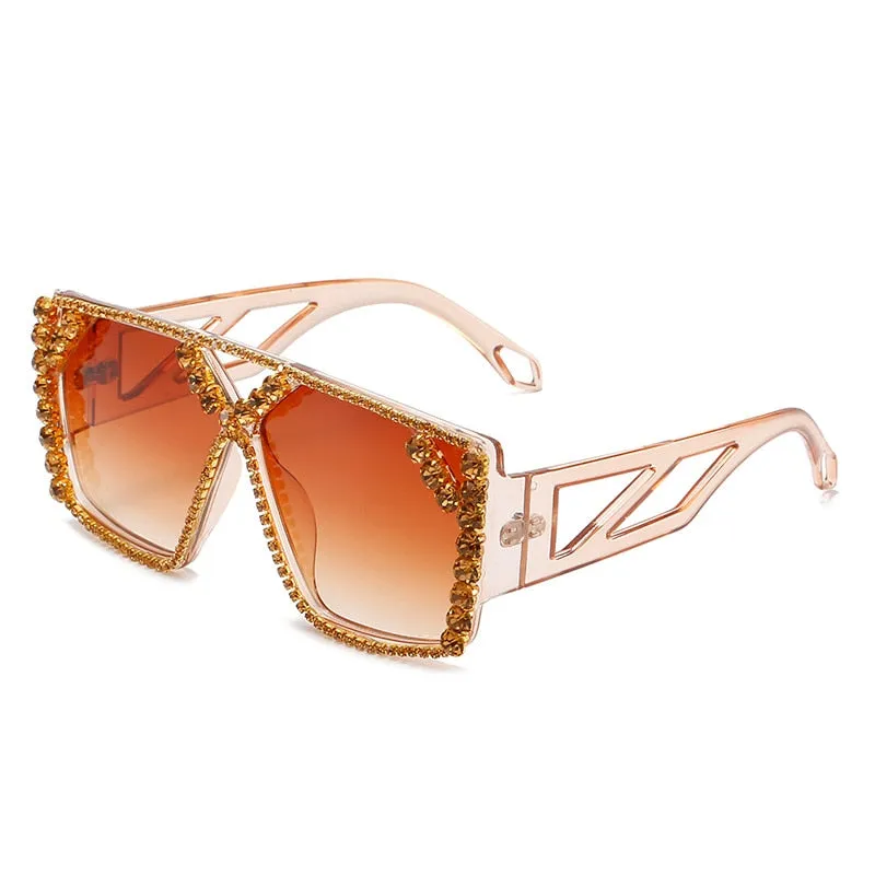 Diamond Square Oversized Sunglasses with UV400 Protection