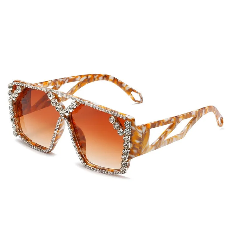 Diamond Square Oversized Sunglasses with UV400 Protection