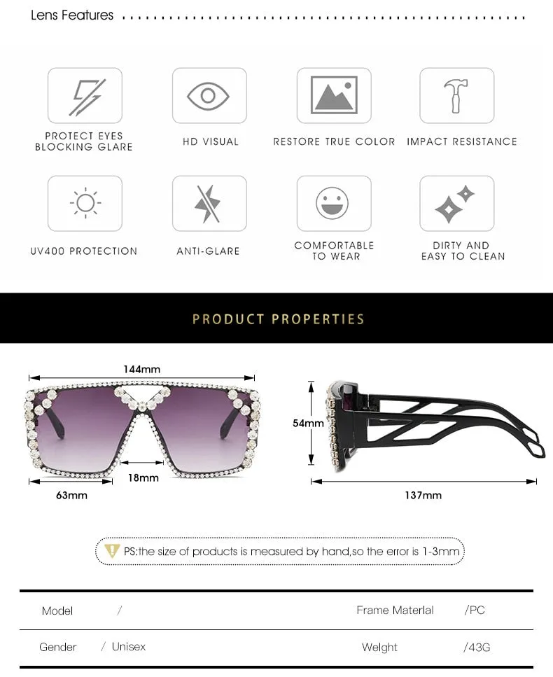 Diamond Square Oversized Sunglasses with UV400 Protection