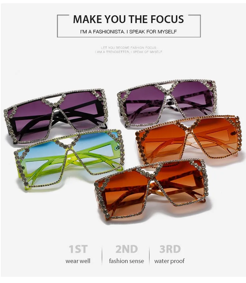 Diamond Square Oversized Sunglasses with UV400 Protection