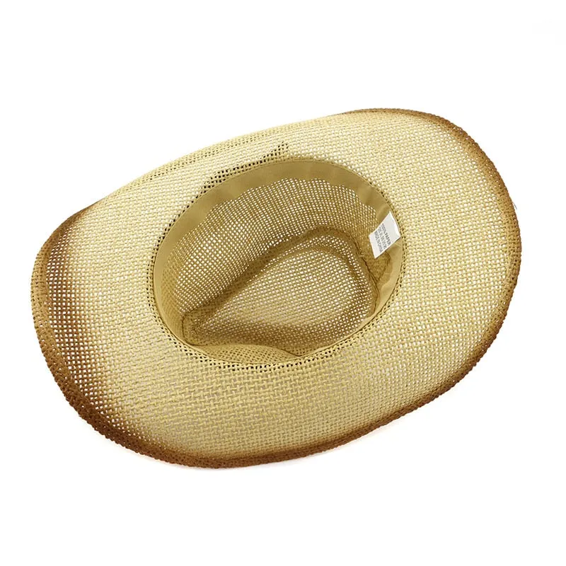 Unisex Spray Paint Belt Buckle Decorated Wide Brim Cowboy Hat