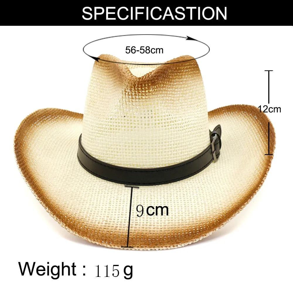 Unisex Spray Paint Belt Buckle Decorated Wide Brim Cowboy Hat