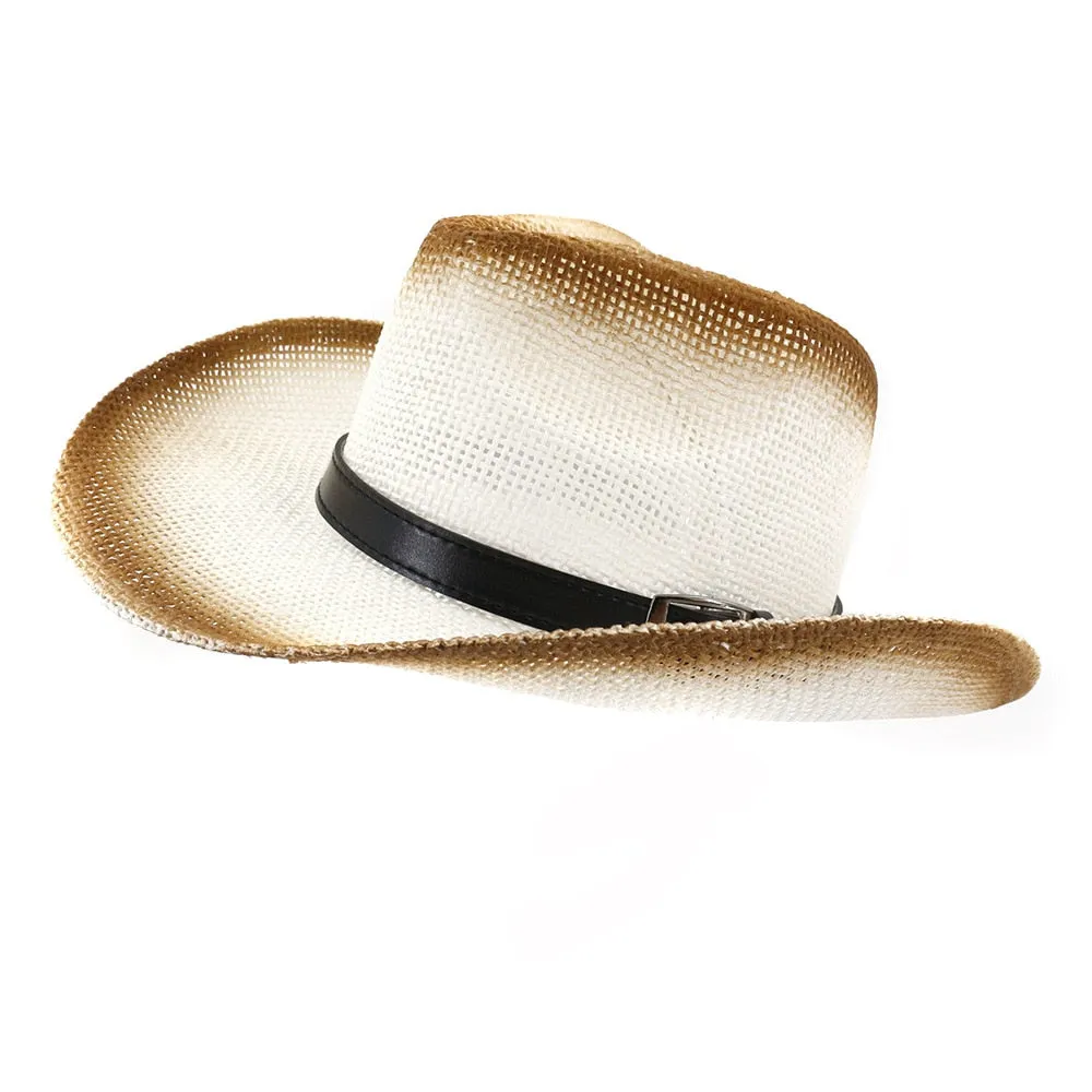 Unisex Spray Paint Belt Buckle Decorated Wide Brim Cowboy Hat