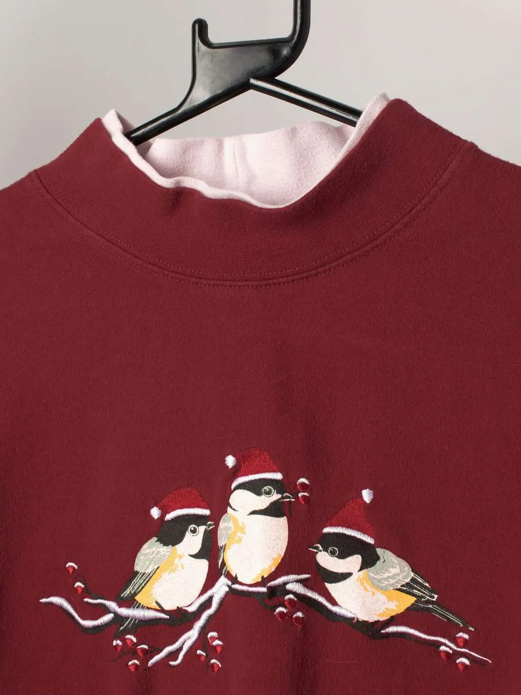 Christmas Novelty Sweatshirt with Cute Birds in Santa Hats, Large