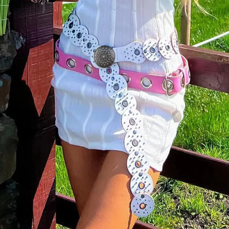 Vintage-Inspired White Belt with Studded Details