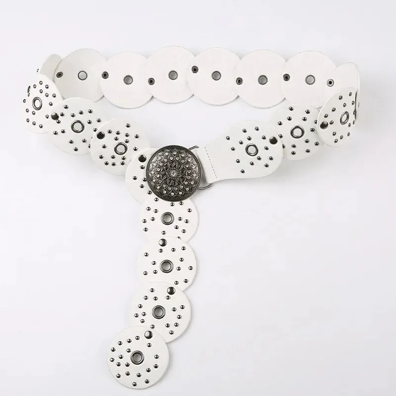 Vintage-Inspired White Belt with Studded Details